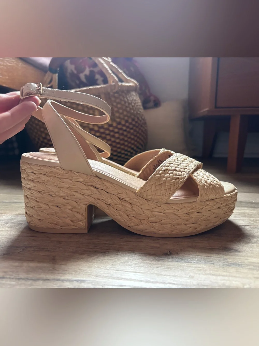 Old Navy Braided Platform Ankle-Strap Sandal in Beige